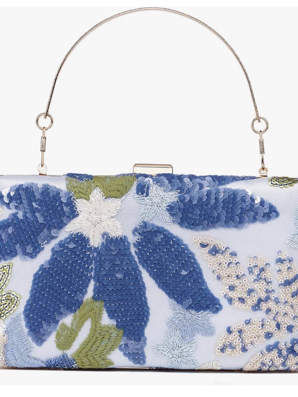 Floral Sequin Box Clutch - Blue and White